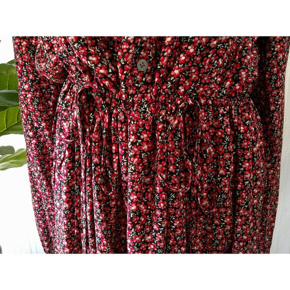 Loft Long Sleeve Side Tie Swing Dress Red Mini Floral Print-NWT Women's Large - Picture 5 of 10